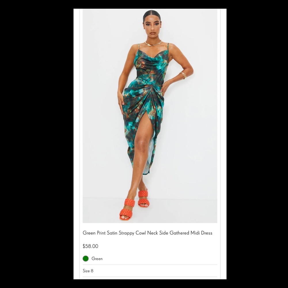 PrettyLittleThing Satin Midi Dress. Size 8.